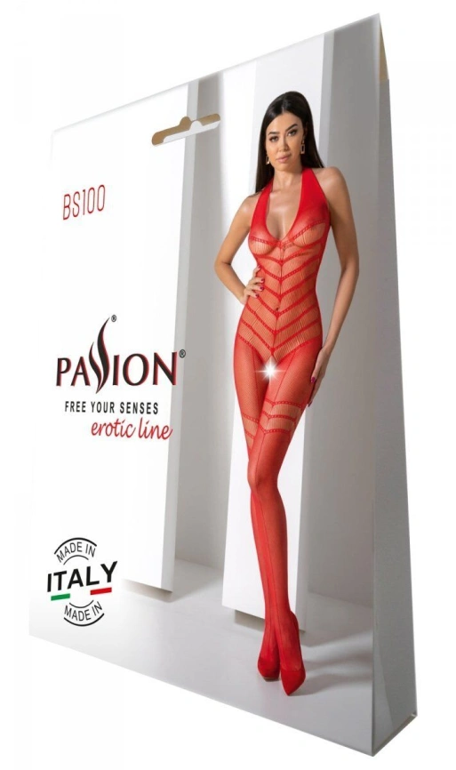 Бодистокинг с плетением на животике Passion BS100 One Size, red, декоративный шов, с доступом фото 6