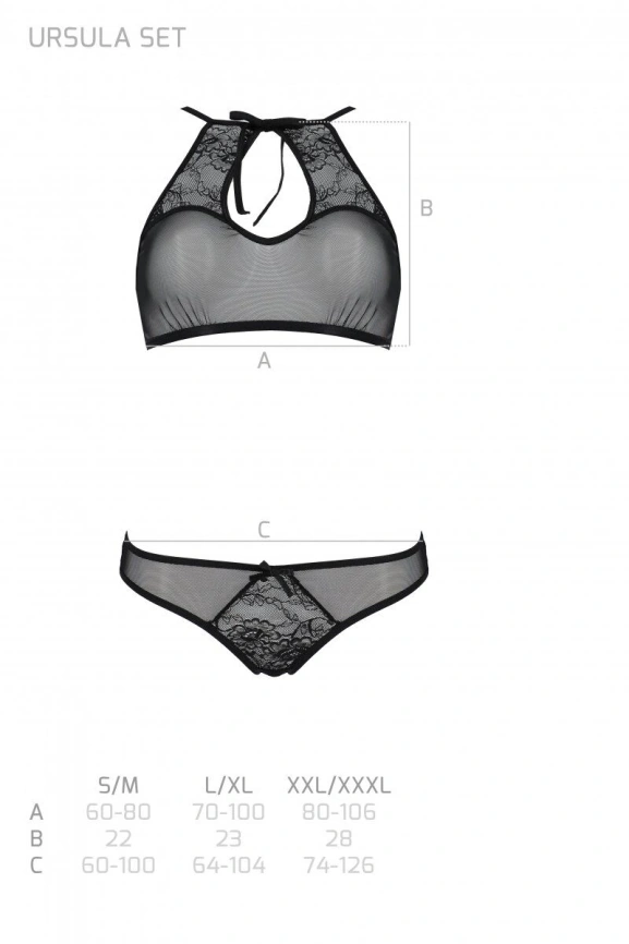 Комплект из бра, трусиков с ажурным декором и открытым шагом Passion URSULA SET XXL/XXXL, white фото 5
