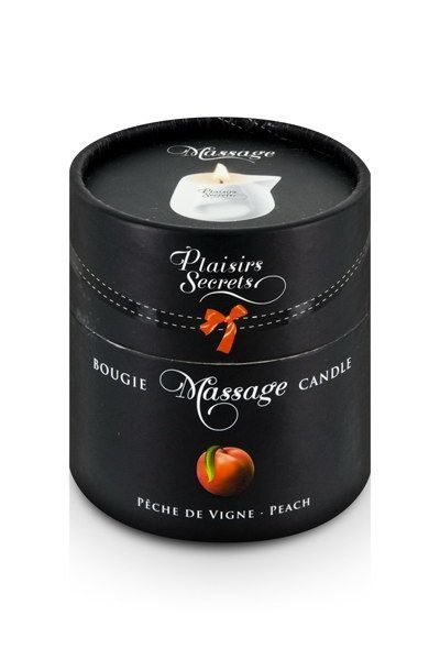 Масажна свічка Plaisirs Secrets Peach (80 мл) подарункова упаковка, керамічний посуд фото 3