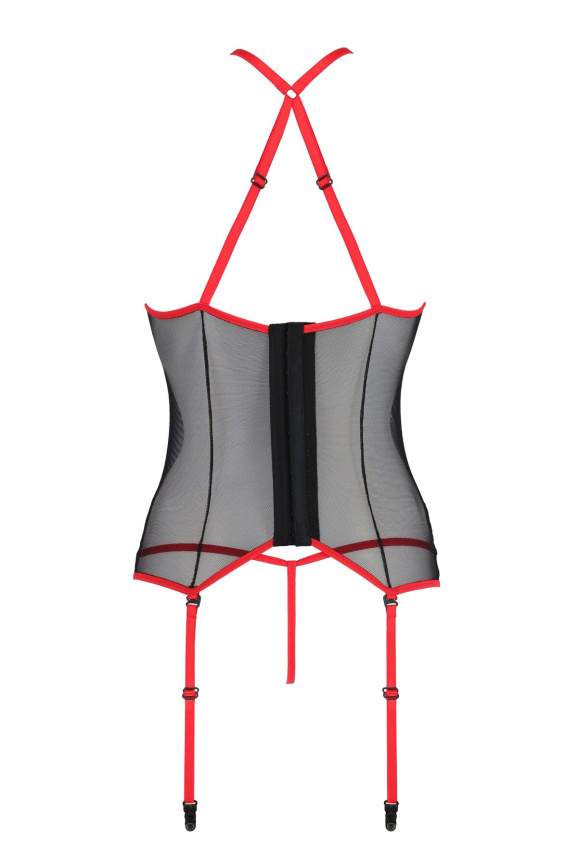 Корсет з пажами Passion SATARA CORSET S/M red, стрінги, мереживо, застібки спереду та ззаду фото 4
