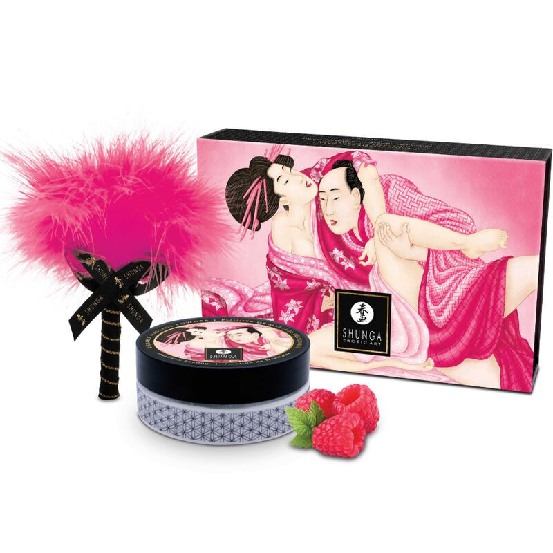 Смачна пудра для оральних пестощів Shunga Body Powder Raspberry feeling, 75 г, аромат малини фото 1