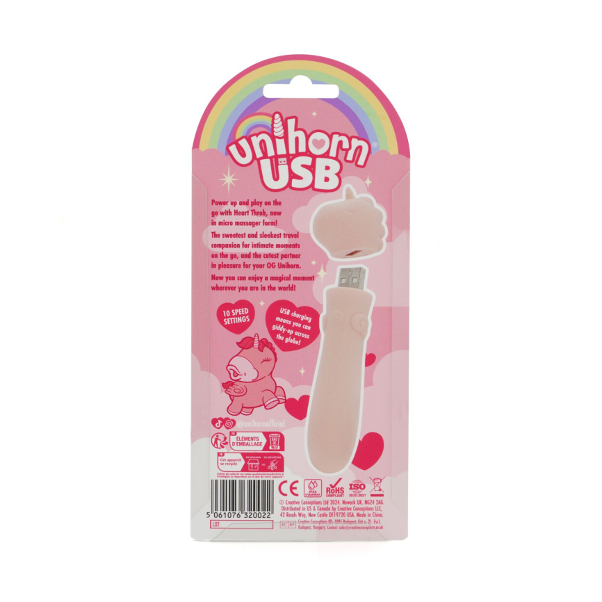 Вібратор-єдиноріжка Unihorn USB Bullet – Heart Throb, віброкуля, USB-зарядка, 10 режимів фото 5