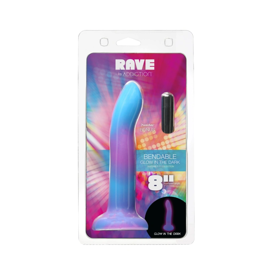 Светящийся в темноте фаллоимитатор ADDICTION Rave 8″ Glow in the Dark Dildo Blue Purple, 20,3 см фото 8