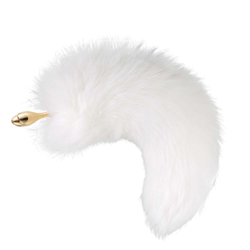Металева анальна пробка з хутряним хвостом LOCKINK SEVANDA White Fox-Tail Anal Rose-shape Plug фото 2