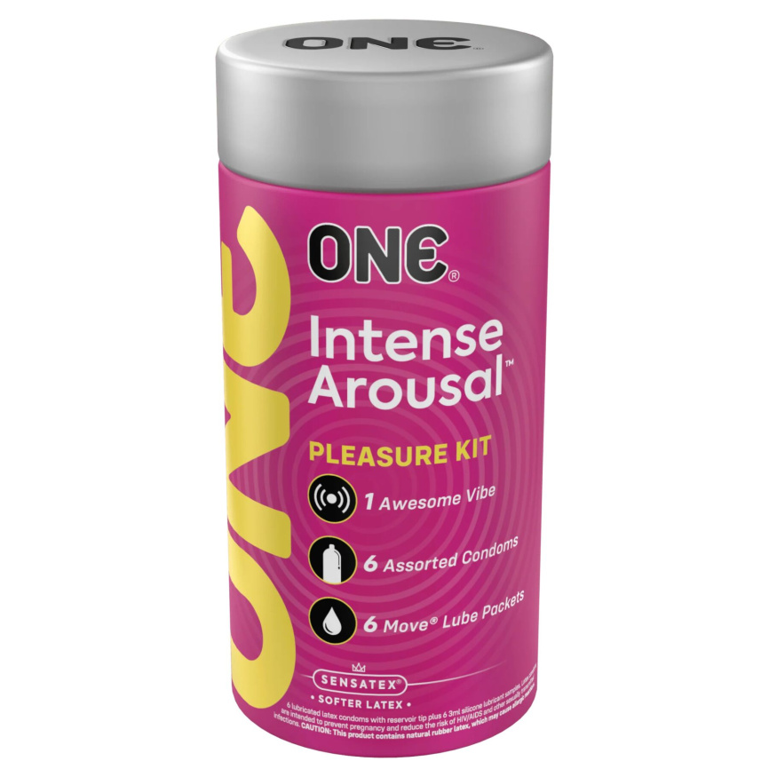 Подарунковий набір ONE Intense Arousal, у комплекті 6 презервативів, 6 саше з лубрикантом, віброкільце фото 1