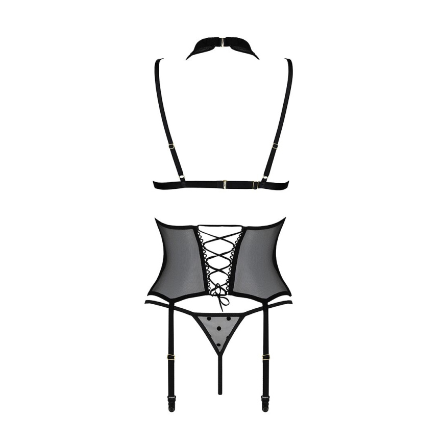 Корсет з відкритими грудьми Passion DOMINICA CORSET XXL/XXXL black, пажі для панчіх, стрінги фото 11