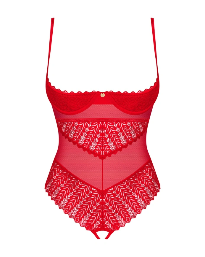 Боди с доступом Obsessive Ingridia crotchless teddy XS/S, красное, открытая грудь фото 3