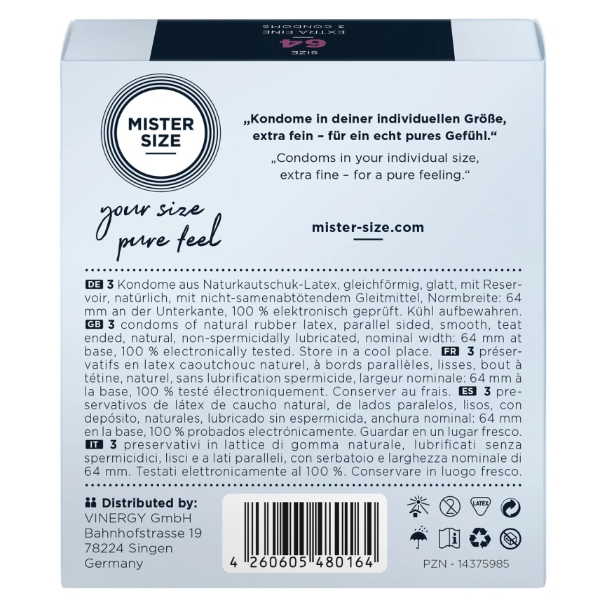Презервативы Mister Size - pure feel - 64 (3 condoms), толщина 0,05 мм фото 3