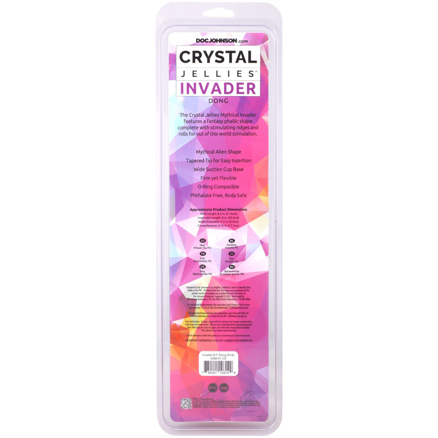 Фентезійний фалоімітатор Doc Johnson Crystal Jellies - Invader Dong 8.5 Inch - Pink фото 6