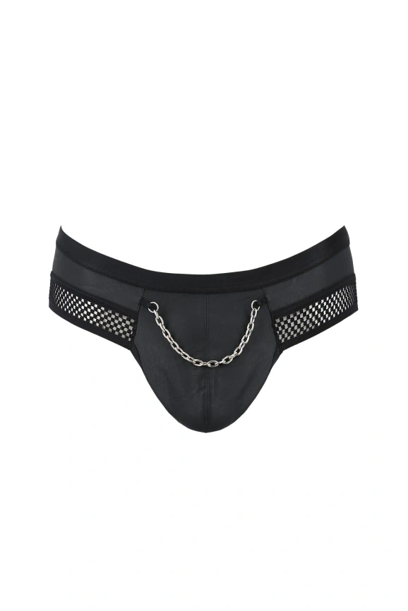 Мужские трусы с цепочкой Passion 030 SLIP TOM L/XL Black, экокожа, открытые ягодицы фото 3
