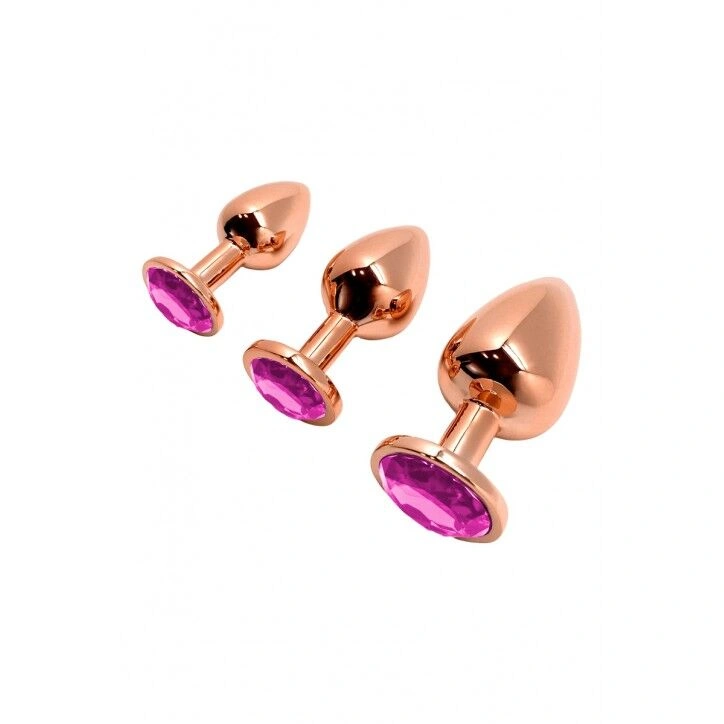 Металлическая анальная пробка Wooomy Tralalo Rose Gold Metal Plug Magenta S диаметр 2,8см, длина 7см фото 4