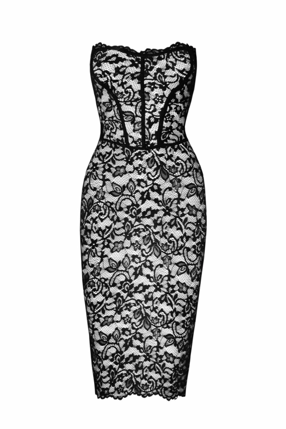 Платье Noir Handmade F301 Catalyst, XXL, black,  миди, кружево, открытые плечи, шнуровка на спине фото 5