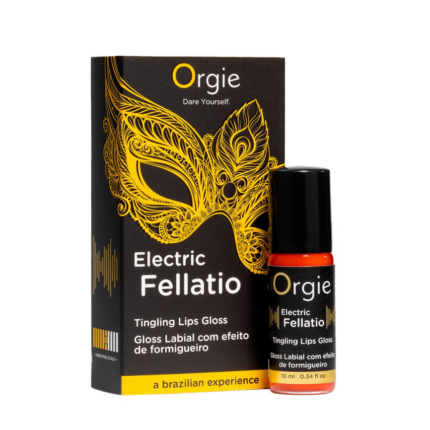 Блиск для губ з ефектом вібрації Orgie Electric Fellatio Lips Gloss, 10 мл, смак фруктового асорті фото 1