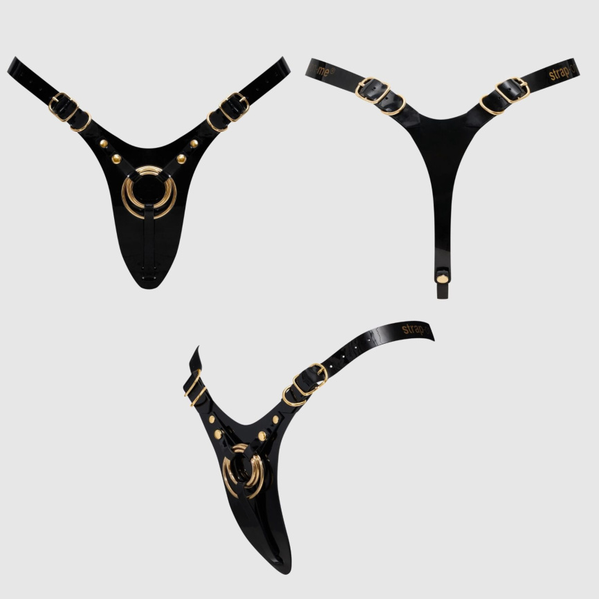 Трусики для страпона Strap-On-Me Leatherette Harness Fabulous - One Size - Black Glossy фото 6