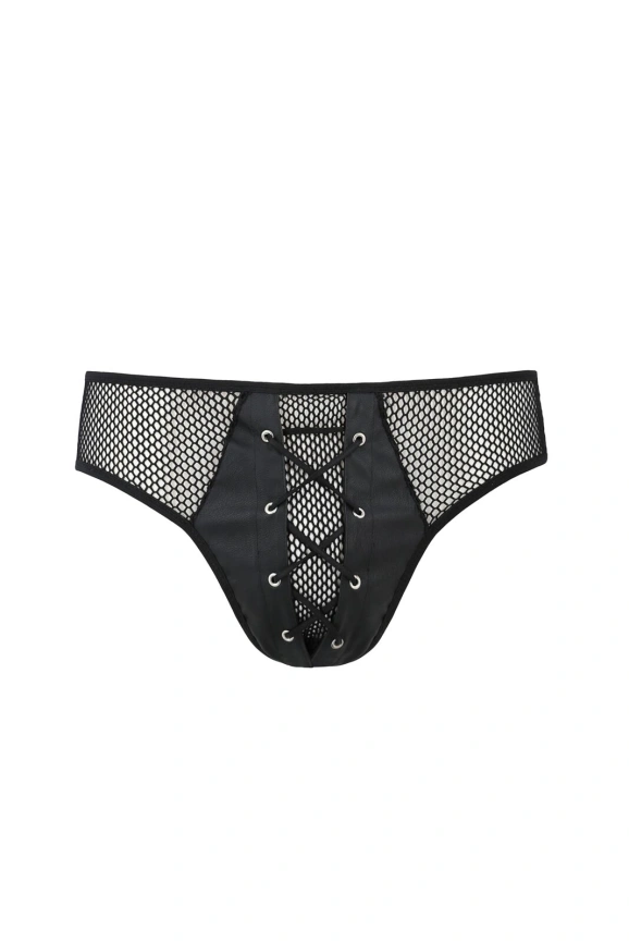 Мужские трусы со шнуровкой Passion 035 SLIP RICHARD S/M Black, экокожа, сетка фото 3