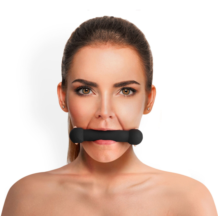 Кляп-палиця на ременях Art of Sex – Gag Stick Silicon, чорний, натуральна шкіра фото 1