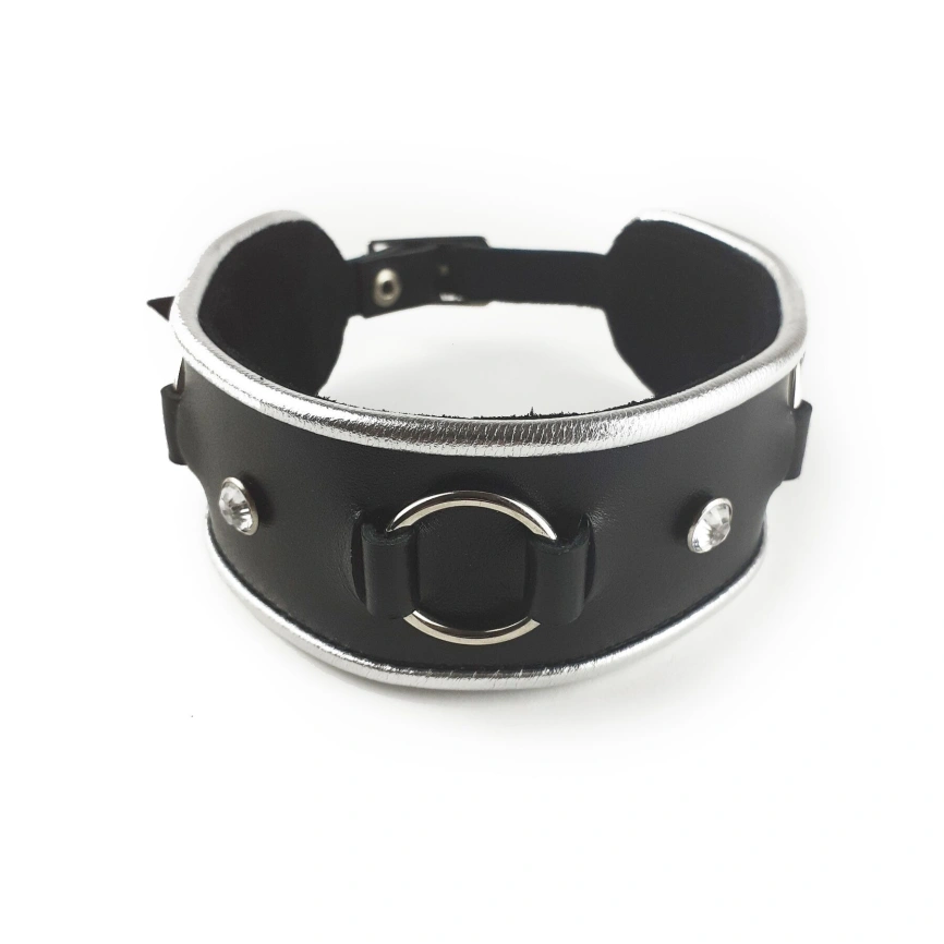Ошейник из натуральной кожи со стразами и кольцом Art of Sex -  Collar Ring фото 2