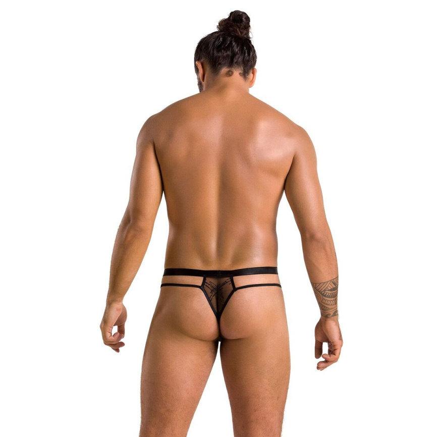 Чоловічі прозорі стринги Passion 029 THONG COLLIN XXL/XXXL Black, сітка фото 10
