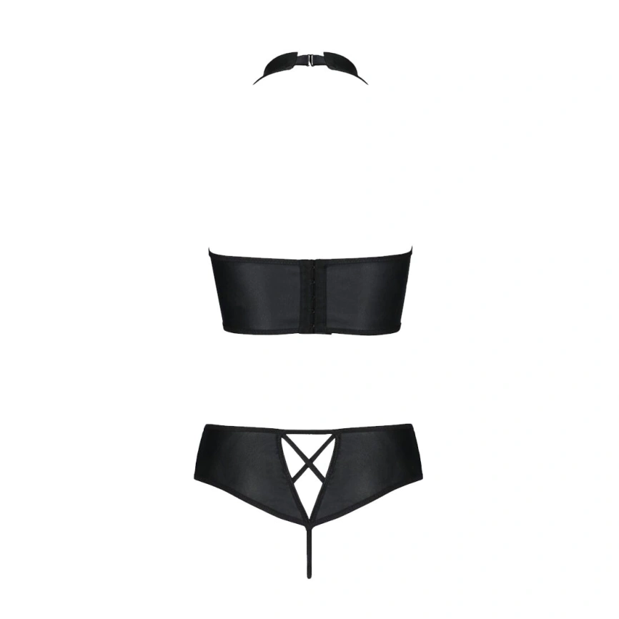 Комплект из экокожи Passion NANCY BIKINI 4XL/5XL black, бра и трусики с имитацией шнуровки фото 8
