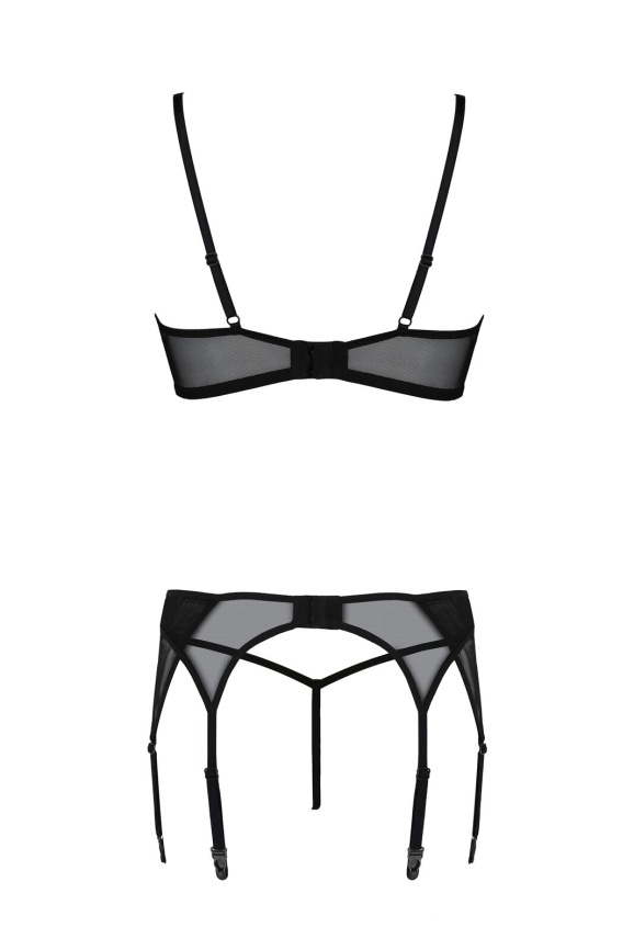 Комплект Passion LEAFA SET black, L/XL, мереживо+сітка, бюстгальтер на кісточках, стрінги, пояс для панчіх фото 4