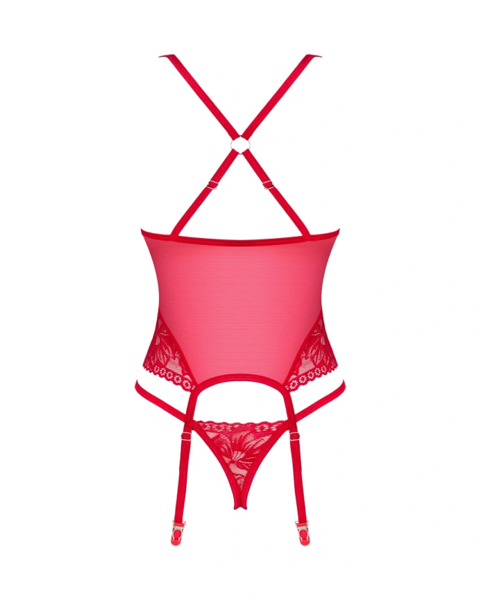 Прозрачный корсет Obsessive Lacelove corset XL/2XL Red, кружево, подвязки для чулок фото 4