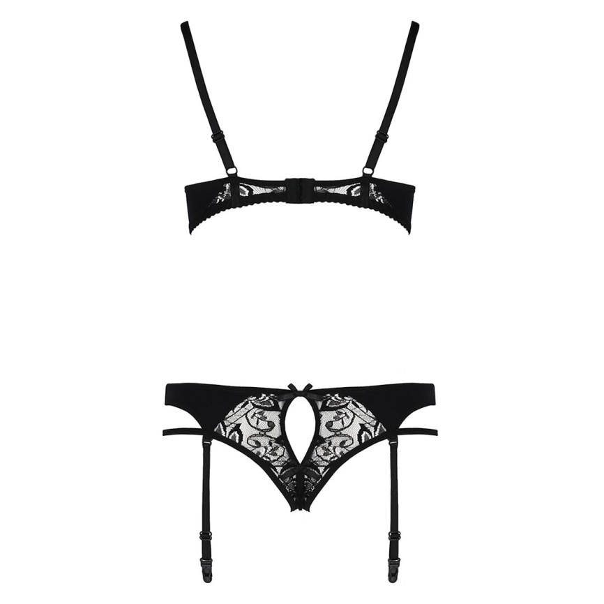 Комплект білизни Passion PAULINE SET L/XL, black, стрепи, ліф, стрінги і пояс для панчох фото 6
