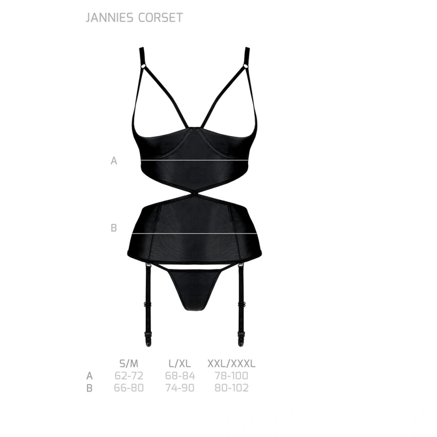 Корсет с открытой грудью Passion JANNIES CORSET S/M black, стринги в наборе фото 12