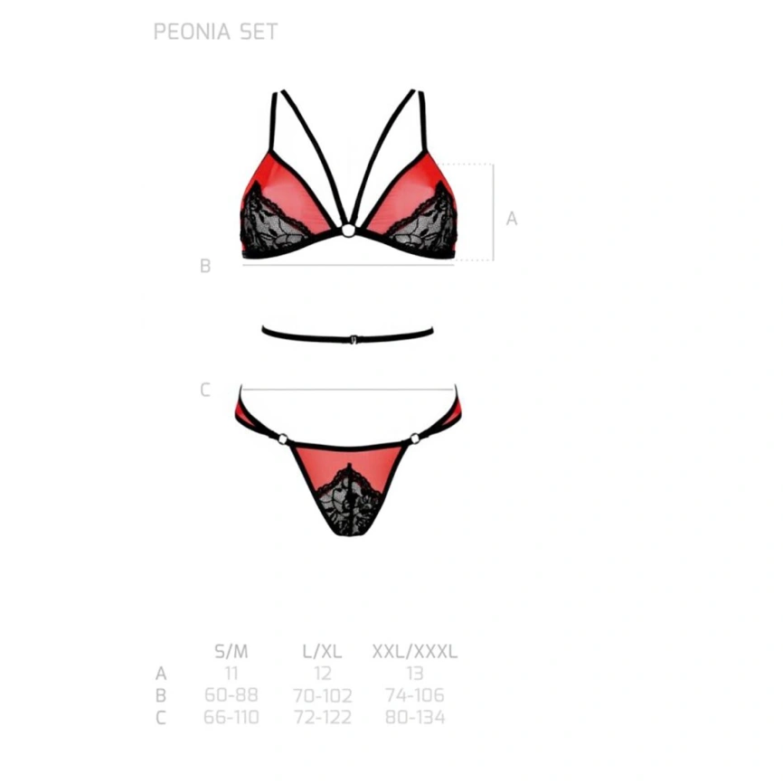 Комплект белья Passion PEONIA SET L/XL red, бра, трусики фото 12