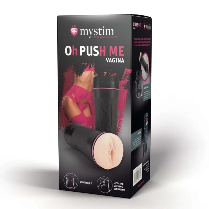 Мастурбатор-вагина Mystim O(h) PUSH ME Vagina, можно сжимать и регулировать вакуум фото 7