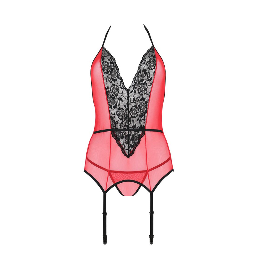 Корсет з пажами для панчіх Passion PEONIA CORSET XXL/XXXL red стрінги фото 11
