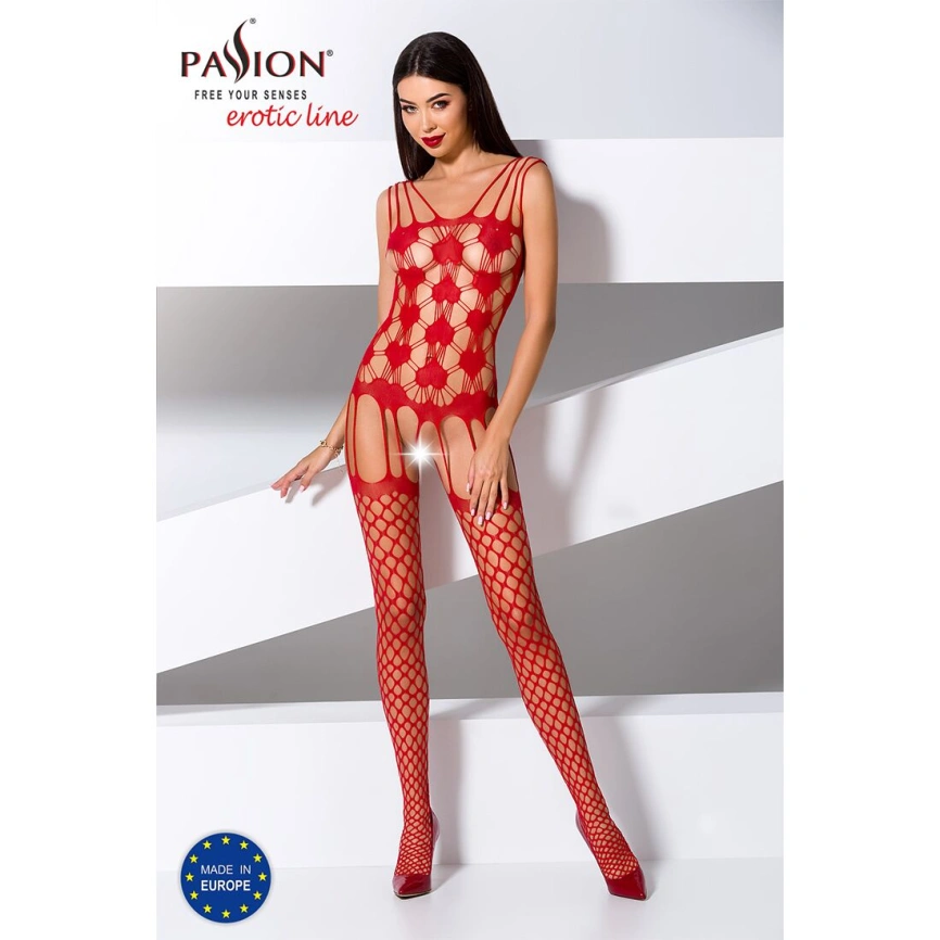Бодистокинг Passion BS067 red, комбинезон, имитация чулок и топа на бретелях фото 9