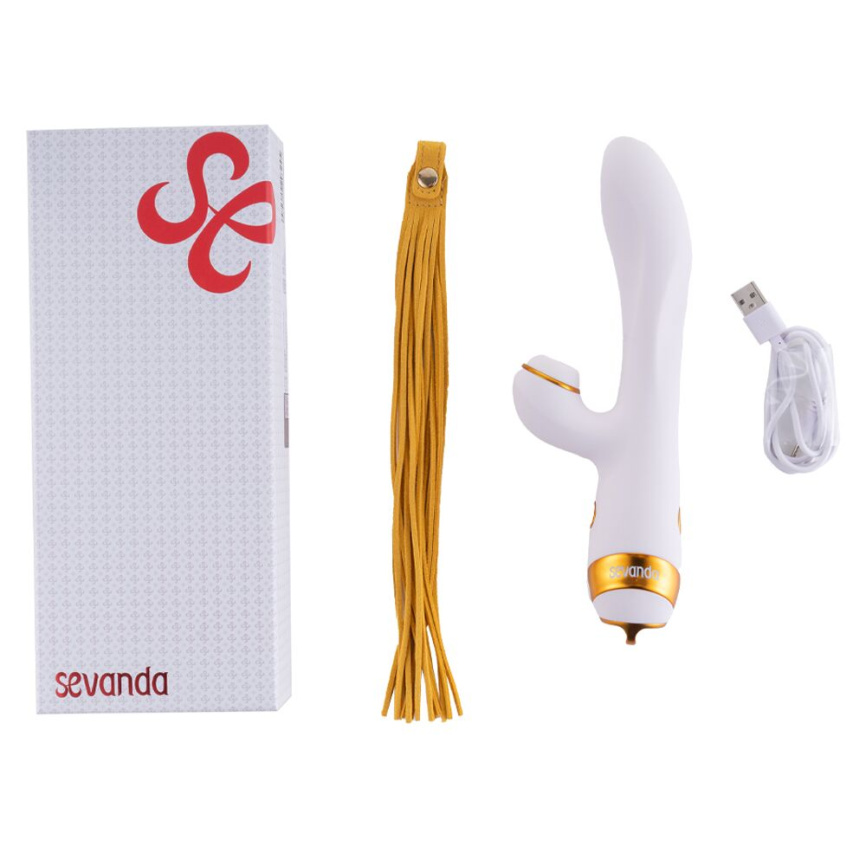 Вібратор-кролик з пульсацією та флогером LOCKINK SEVANDA Whip Vibrating Massage Wand, біло-золотий фото 8