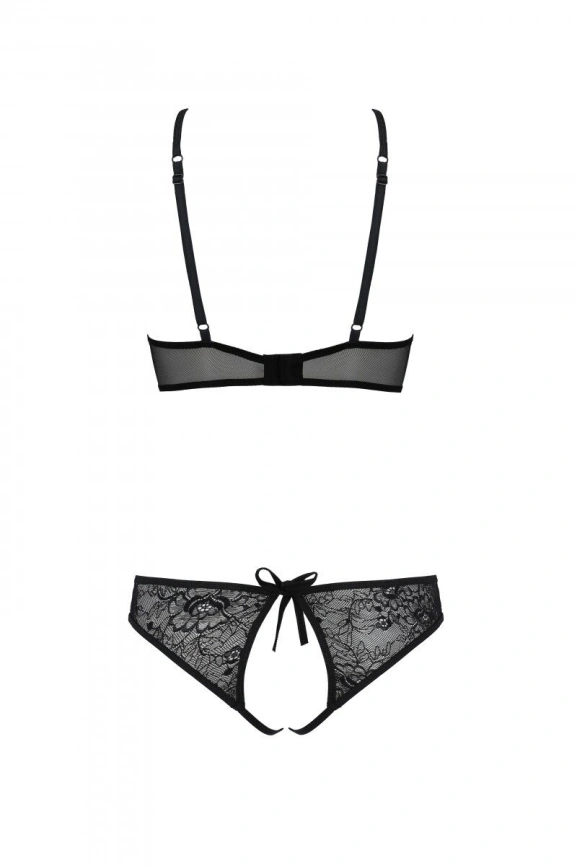 Комплект: бра, трусики с ажурным декором и открытым шагом Passion URSULA SET S/M, black фото 4
