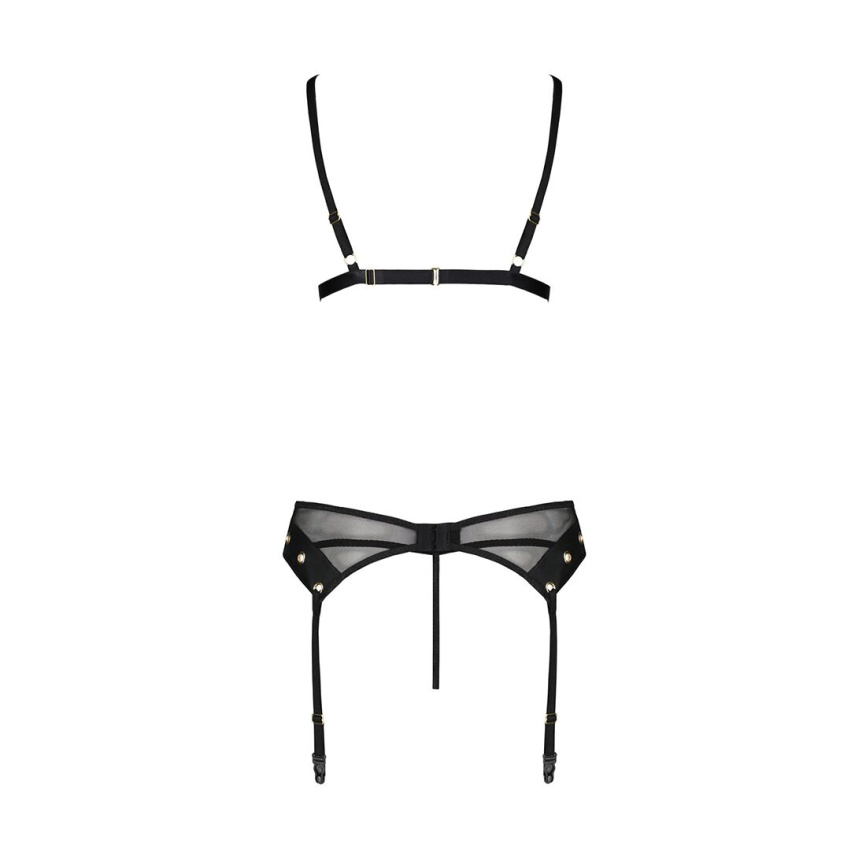 Комплект білизни Passion NESSY SET S/M black, бюстгальтер, пояс для панчіх, стрінги фото 11