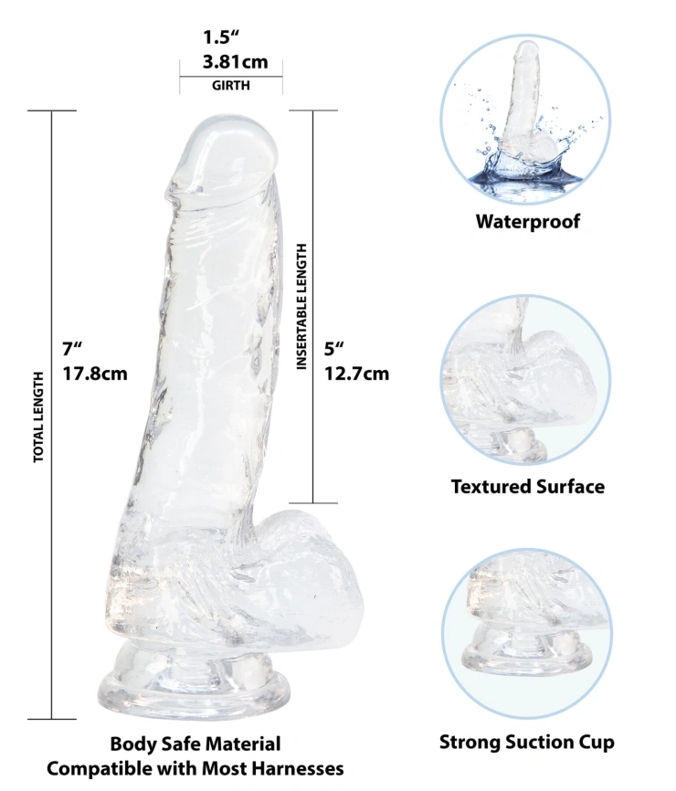 Прозрачный фаллоимитатор на присоске ADDICTION — Clear Dildo with Balls 7″, вибропуля в подарок фото 2