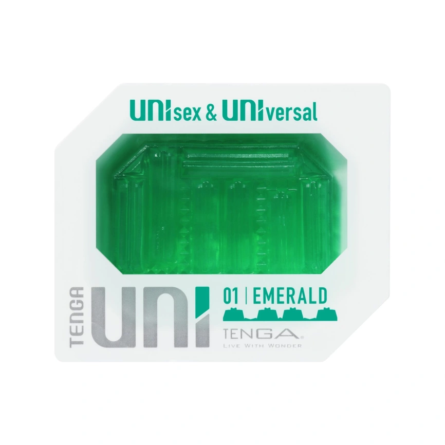 Унисекс-стимулятор Tenga UNI Emerald, зеленый, с геометрическим рельефом, лубрикант в комплекте фото 1
