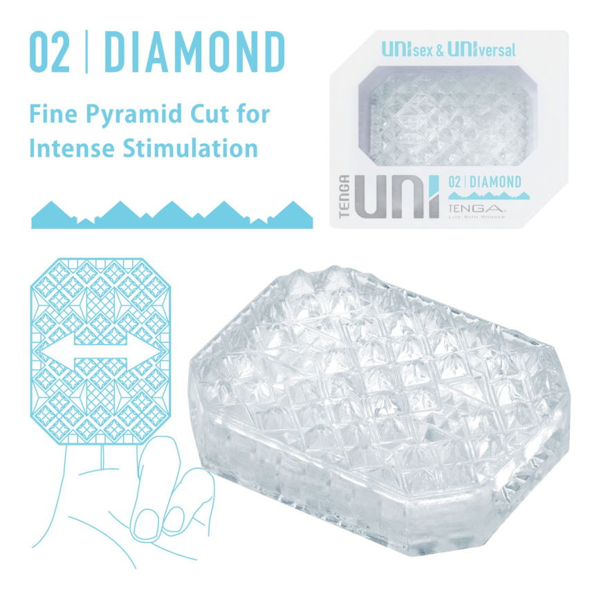 Унісекс-стимулятор Tenga UNI Diamond, білий, із зубчастим рельєфом, лубрикант у комплекті фото 2