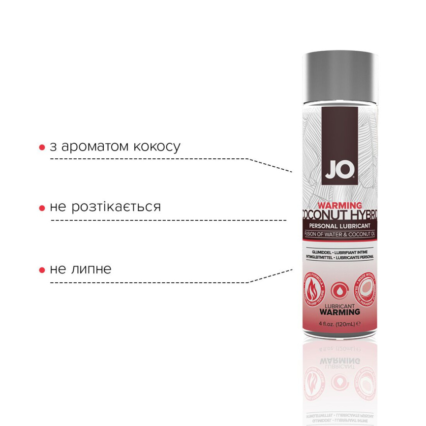 Розігрівальна змазка-крем з кокосовою олією JO Coconut Hybrid WARMING (120 мл) біла фото 7