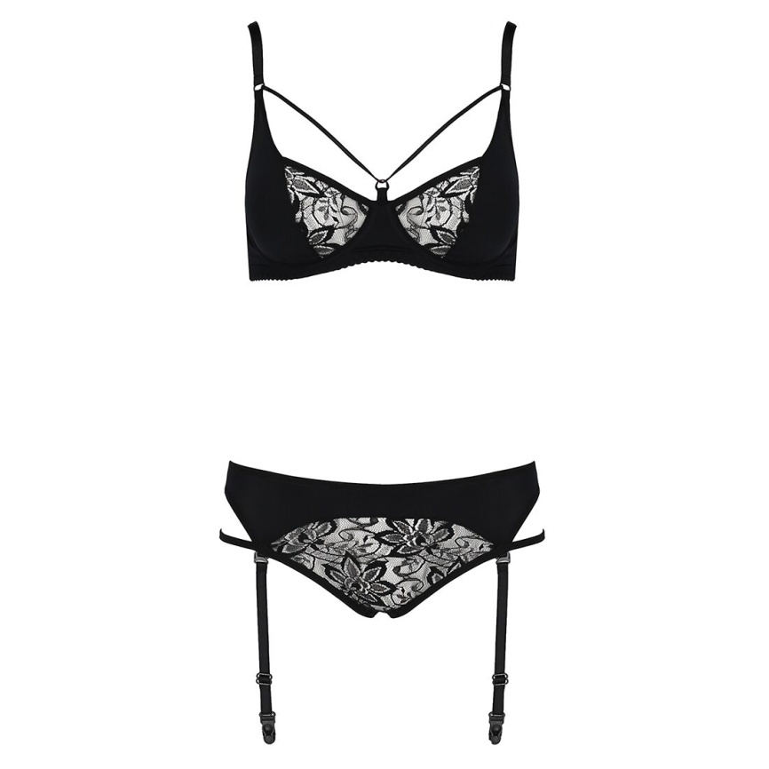 Комплект білизни Passion PAULINE SET L/XL, black, стрепи, ліф, стрінги і пояс для панчох фото 5