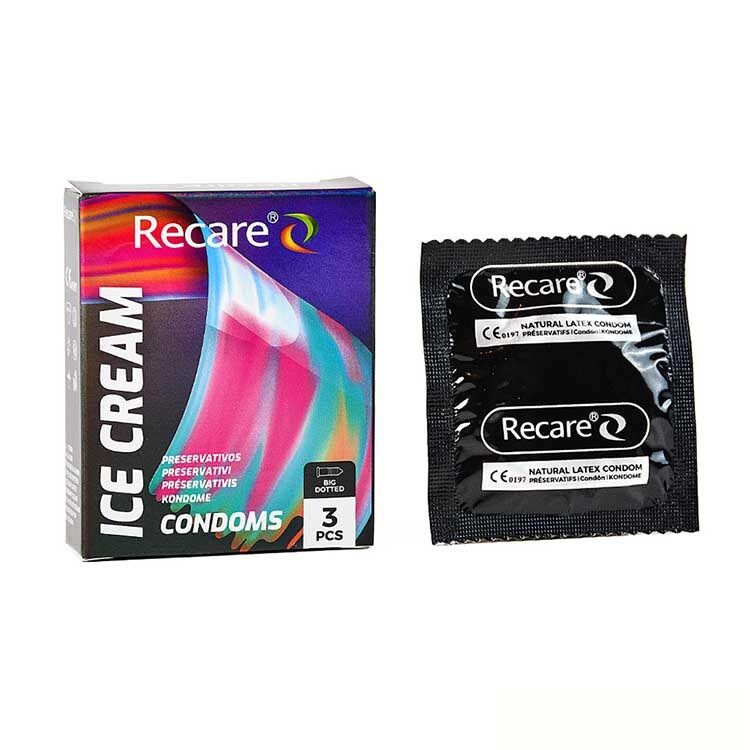 Презервативи Holographic Recare Ice Cream Big Dotted Condoms 3 шт, з пухирцями, аромат: морозиво фото 1