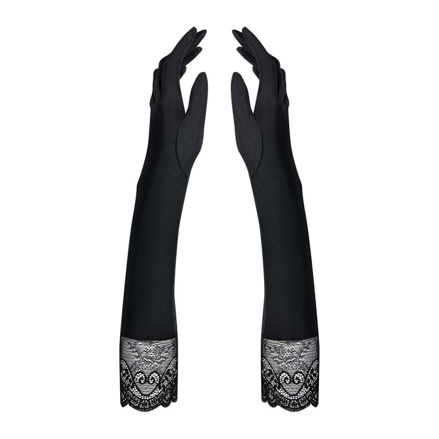 Високі рукавички з каменями та мереживом Obsessive Miamor gloves, black фото 4