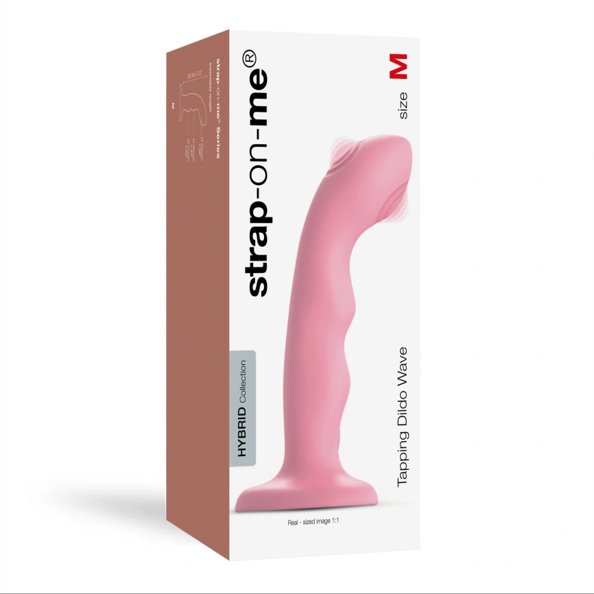 Насадка для страпона с двойной точечной пульсацией Strap-On-Me TAPPING DILDO WAVE – CORAL PINK, М фото 5
