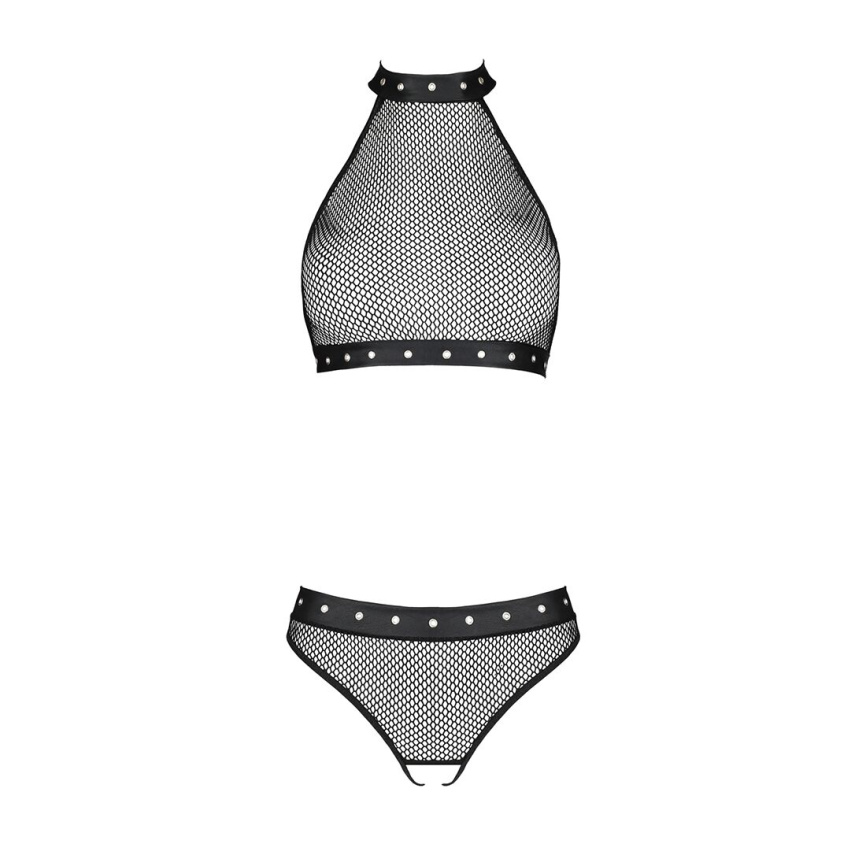 Білизна з відкритим доступом Passion MOONLIGHT SET S/M black, топ, стрінги фото 10