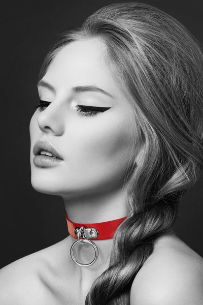 Чокер з кільцем для повідця Bijoux Pour Toi - FETISH Red, екошкіра фото 1