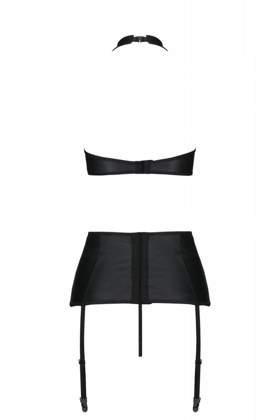 Комплект из экокожи Passion NANCY SET 6XL/7XL black, имитация шнуровки, топ, пояс для чулок фото 4