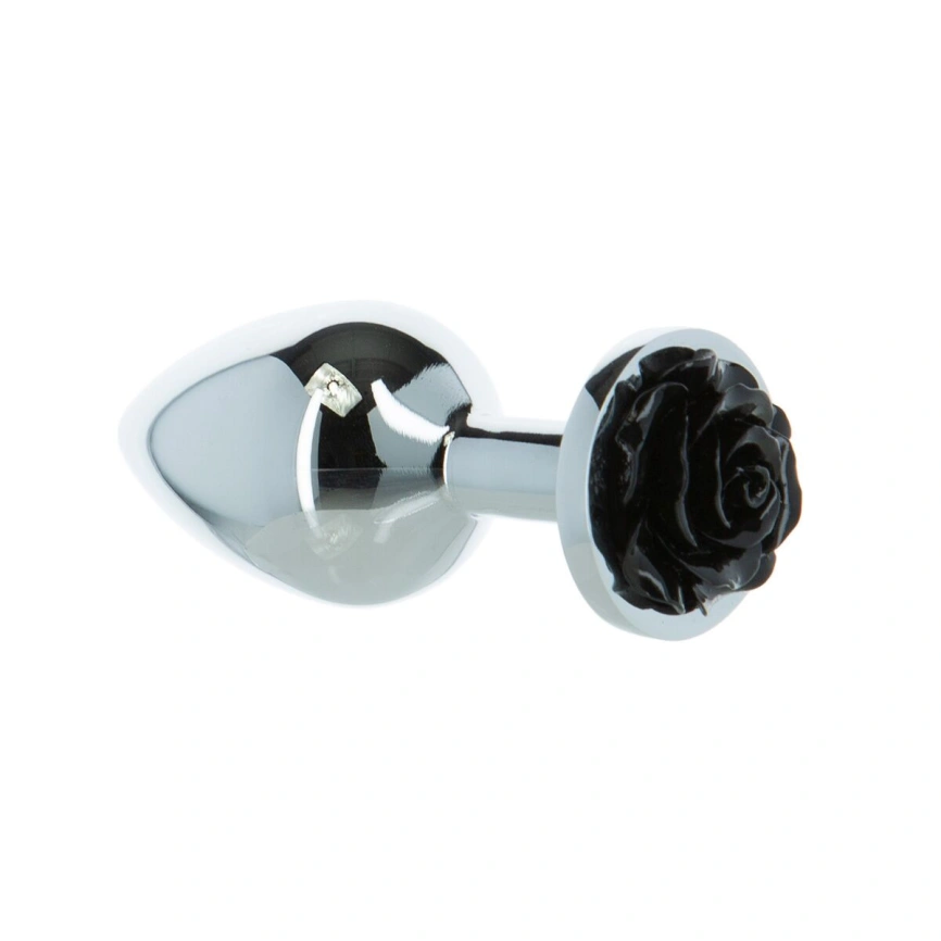 Металлическая анальная пробка Lux Active с розой - Rose Anal Plug - Black, вибропуля в подарок фото 2