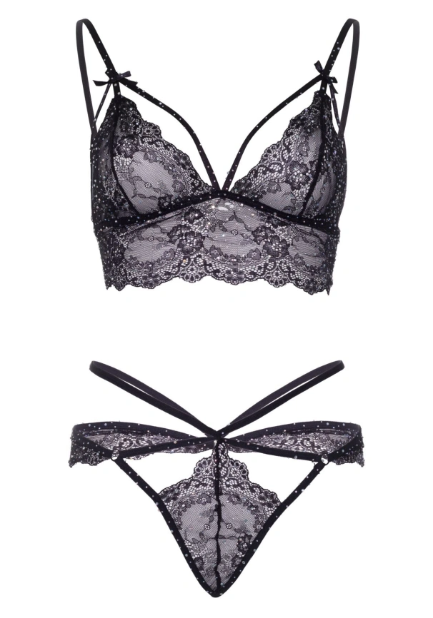 Эротический комплект со стрепами и стразами Leg Avenue Ready Or Not M Black, бра + стринги фото 12