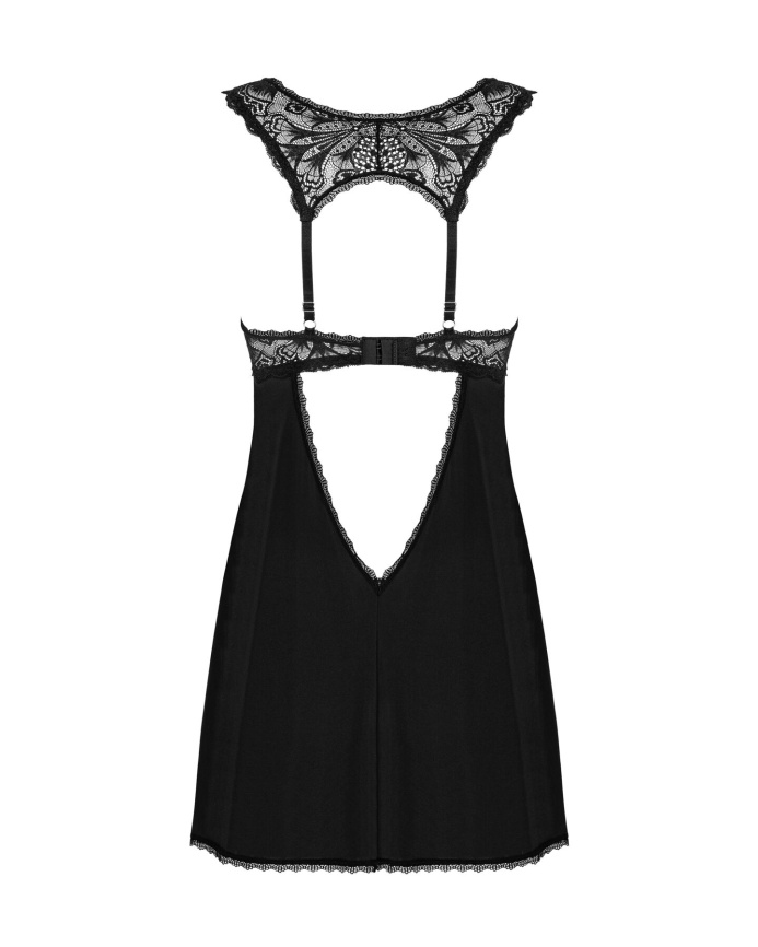 Сорочка бебі-дол з мереживом на грудях Obsessive Donna Dream babydoll XS/S Black, стрінги фото 4