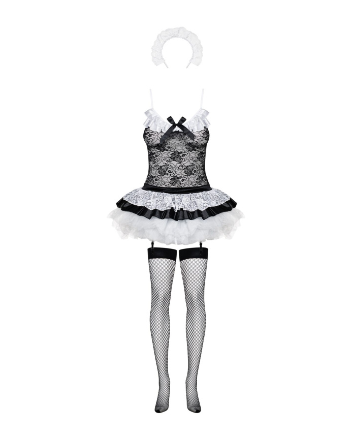Еротичний костюм покоївки зі спідницею Obsessive Housemaid 5 pcs costume L/XL, чорно-білий, топ з пі фото 5