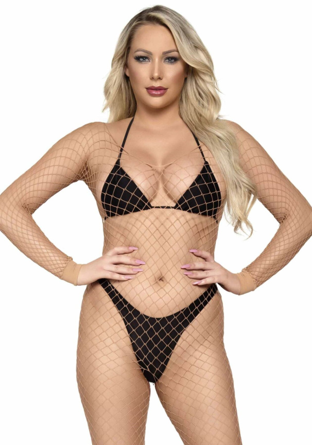 Бодістокінг у велику сітку Leg Avenue Long Sleeved Bodystocking One size Nude, довгий рукав фото 1